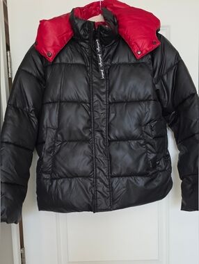 Kendall & Kylie Puffer Jacket Black Red Cropped Women’s S Trendy Streetwear